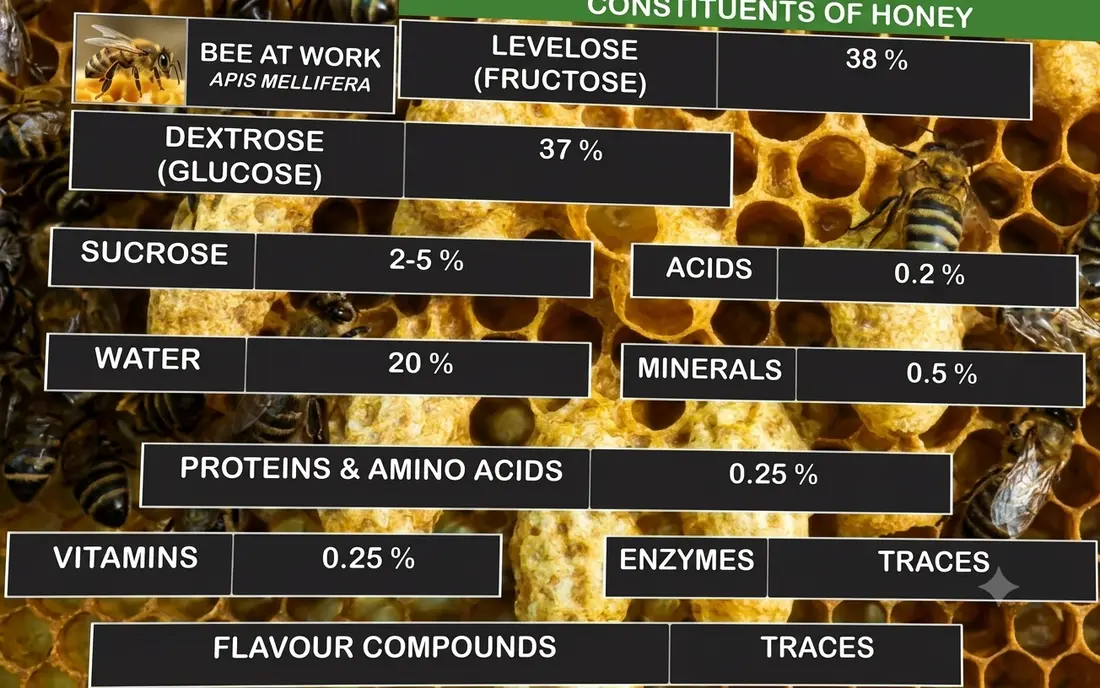 Chart showing the natural constituents of honey