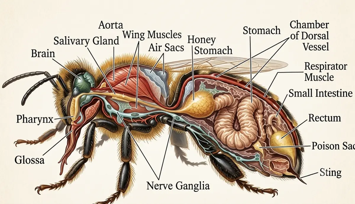 Labelled diagram of honey bee anatomy